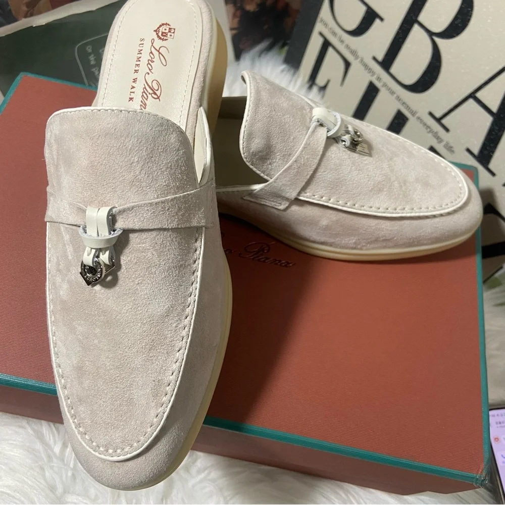 Loro Piana Cream Suede Mules - Picture 3 of 5